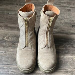 Elegant Beige Ankle Booties with Gold Zipper